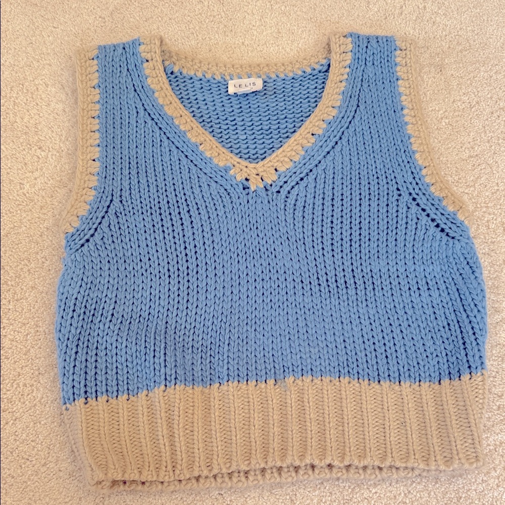 Blue and Beige Knit Vest
